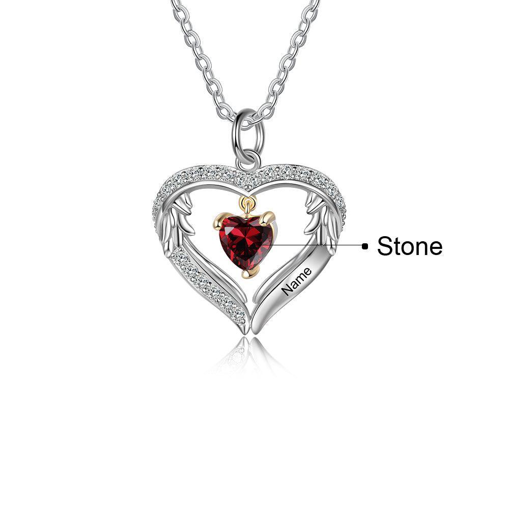 Personalized Sterling Silver Wings Necklace - 1 Custom Name 1 Birthstone - Personalized Jewel