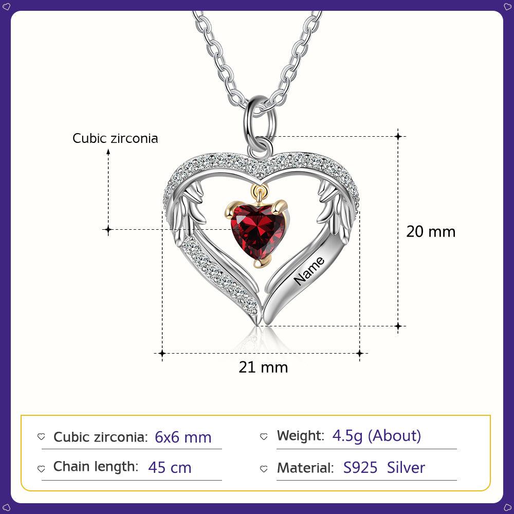 Personalized Sterling Silver Wings Necklace - 1 Custom Name 1 Birthstone - Personalized Jewel