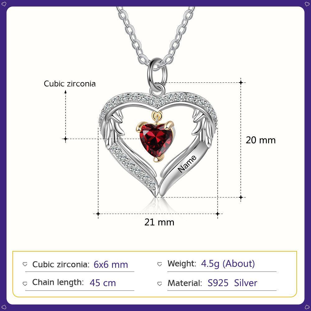 Personalized Sterling Silver Wings Necklace - 1 Custom Name 1 Birthstone - Personalized Jewel