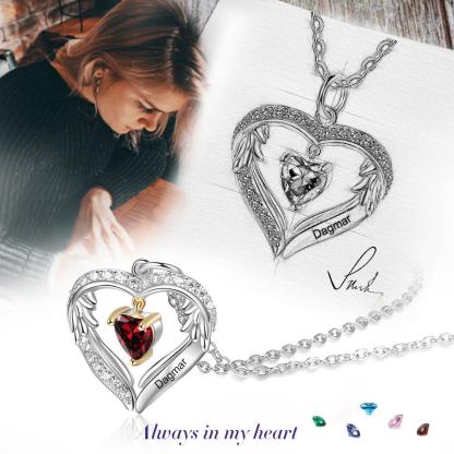 Personalized Sterling Silver Wings Necklace - 1 Custom Name 1 Birthstone - Personalized Jewel