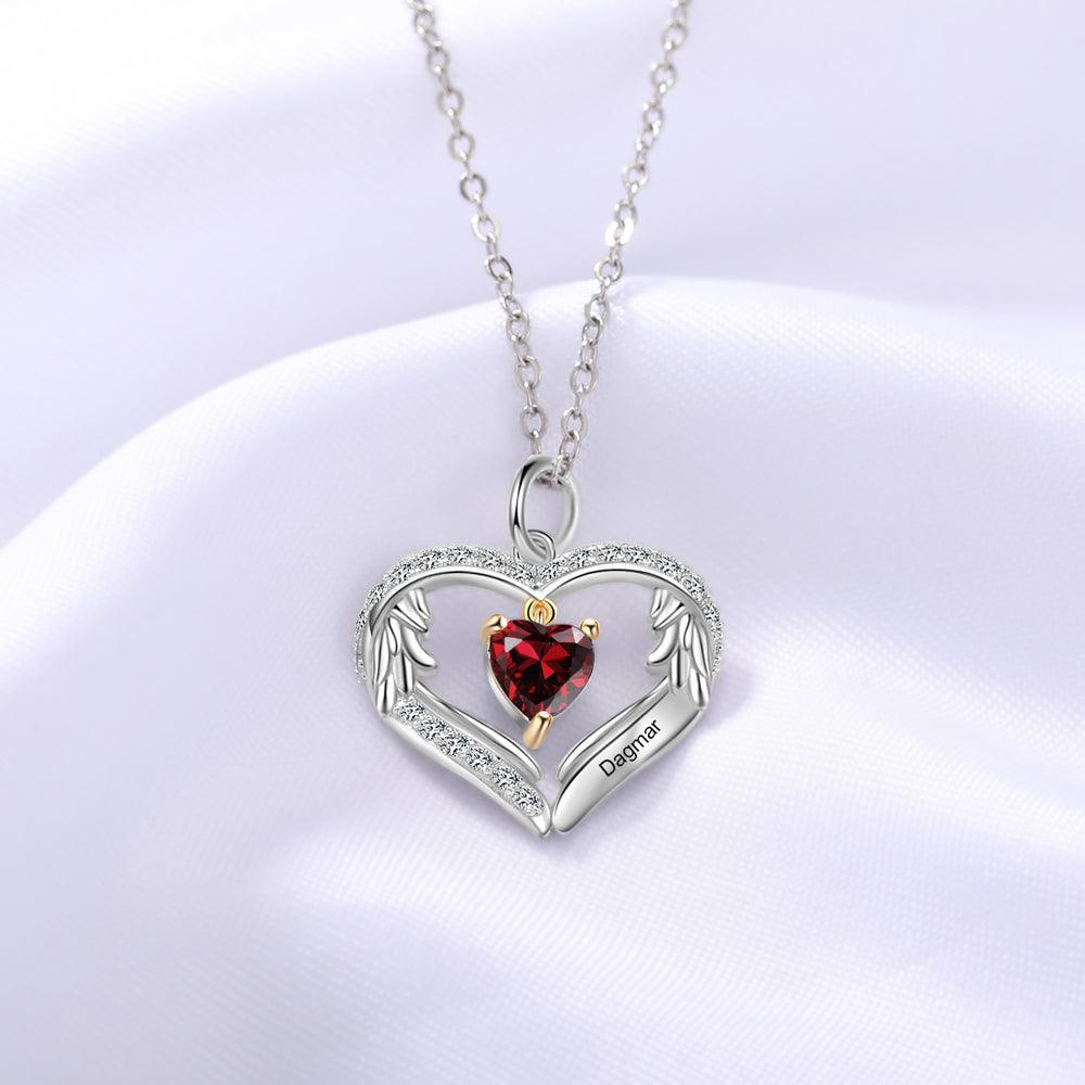 Personalized Sterling Silver Wings Necklace - 1 Custom Name 1 Birthstone - Personalized Jewel