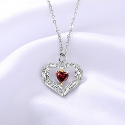 Personalized Sterling Silver Wings Necklace - 1 Custom Name 1 Birthstone - Personalized Jewel