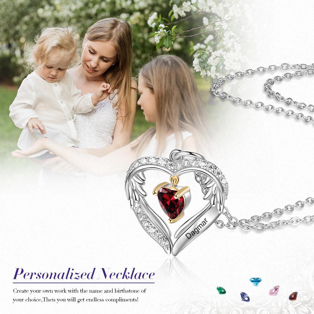 Personalized Sterling Silver Wings Necklace - 1 Custom Name 1 Birthstone - Personalized Jewel