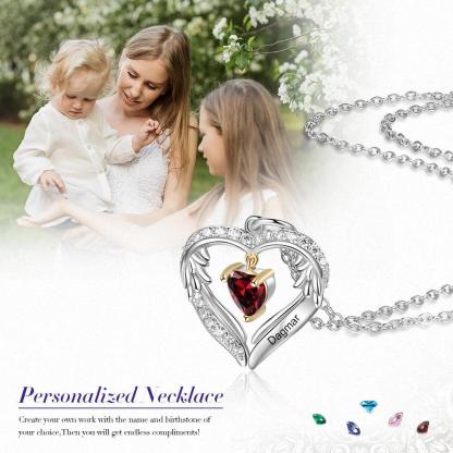 Personalized Sterling Silver Wings Necklace - 1 Custom Name 1 Birthstone - Personalized Jewel