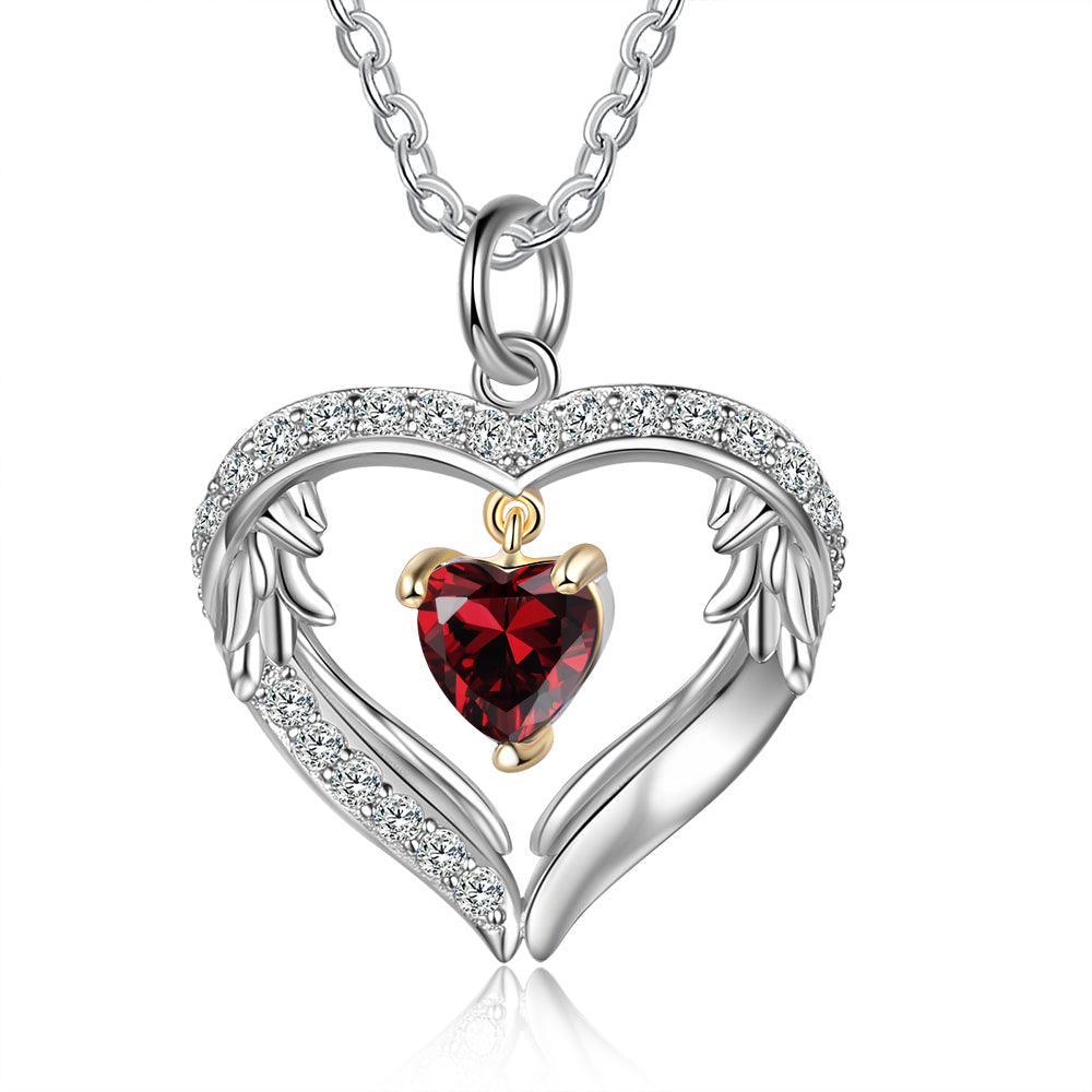 Personalized Sterling Silver Wings Necklace - 1 Custom Name 1 Birthstone-Personalized Jewels