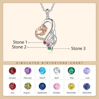 Personalized Sterling Wings Two Hearts Necklace - 2 Custom Names 2 Birthstones - Personalized Jewel