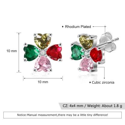 Personalized Stud Flower Earrings for Women with Customized 4 Heart Birthstones - Personalized Jewel