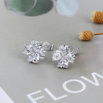 Personalized Stud Flower Earrings for Women with Customized 4 Heart Birthstones - Personalized Jewel