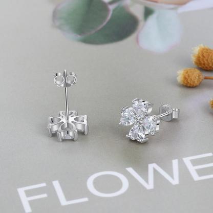 Personalized Stud Flower Earrings for Women with Customized 4 Heart Birthstones - Personalized Jewel