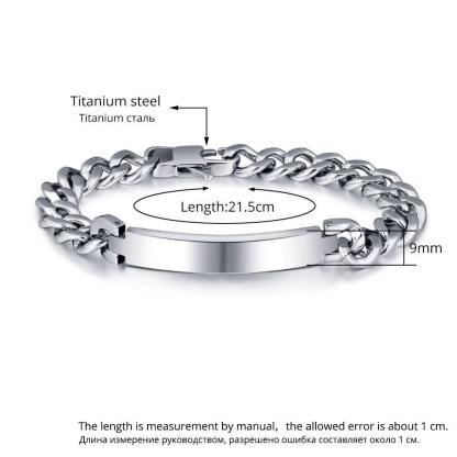 Personalized Titanium Steel Silver Bracelets for Men with Engraving Option, Best Gift for Men - Personalized Jewel