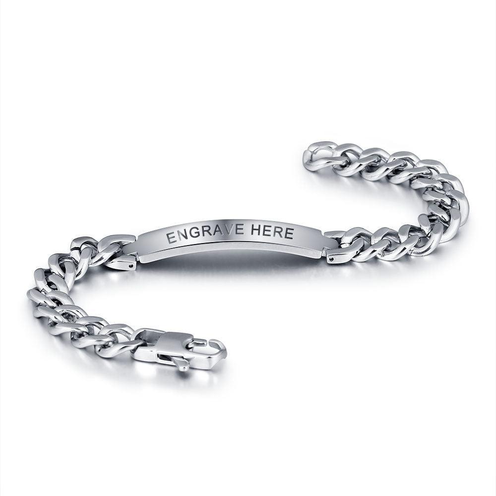 Personalized Titanium Steel Silver Bracelets for Men with Engraving Option, Best Gift for Men - Personalized Jewel
