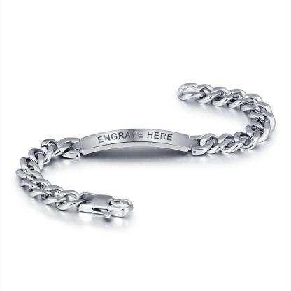 Personalized Titanium Steel Silver Bracelets for Men with Engraving Option, Best Gift for Men - Personalized Jewel