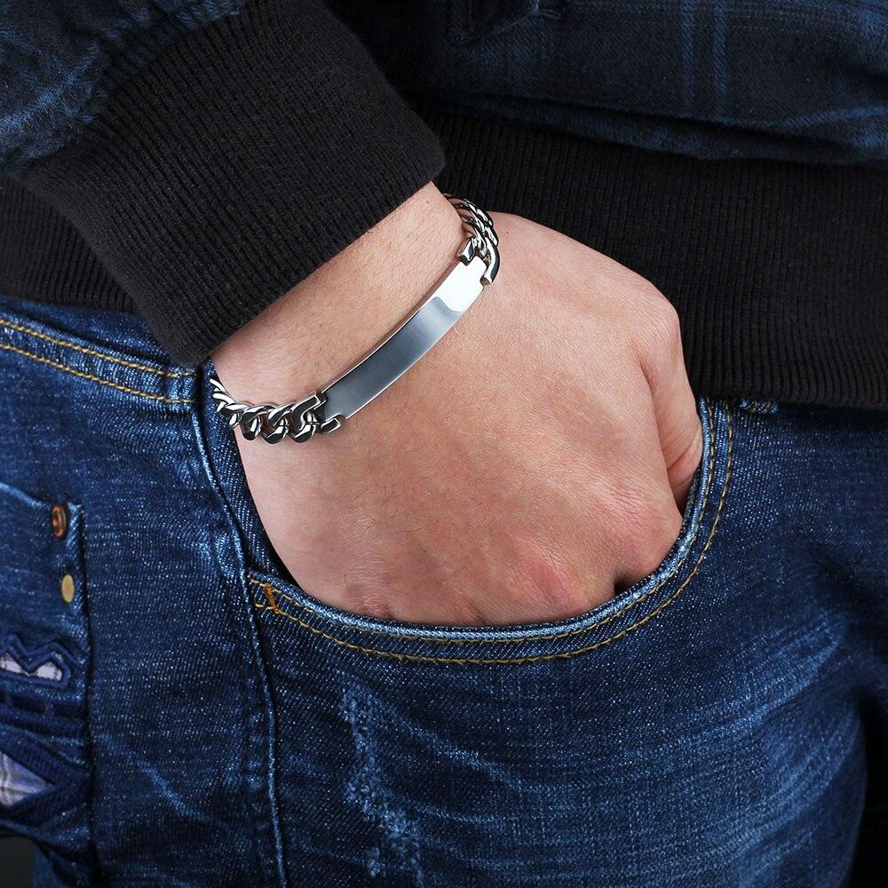 Personalized Titanium Steel Silver Bracelets for Men with Engraving Option, Best Gift for Men - Personalized Jewel