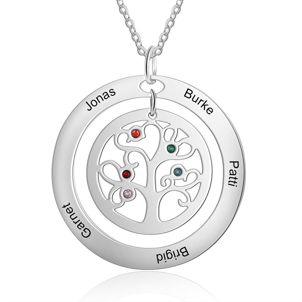Personalized Tree of Life Necklace - Stainless Steel - Five Custom Names - Five Custom Birthstones - Customized Gifts-Personalized Jewels