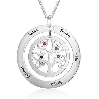 Personalized Tree of Life Necklace - Stainless Steel - Five Custom Names - Five Custom Birthstones - Customized Gifts - Personalized Jewel