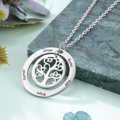 Personalized Tree of Life Necklace - Stainless Steel - Five Custom Names - Five Custom Birthstones - Customized Gifts - Personalized Jewel