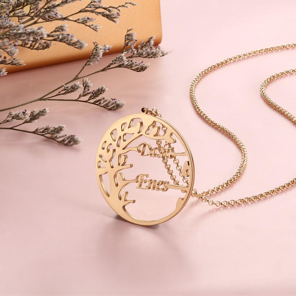 Personalized Tree of Life Necklace with 2 Names Customized Name Letter Pendant Necklace Women Jewelry Christmas Gift - Personalized Jewel