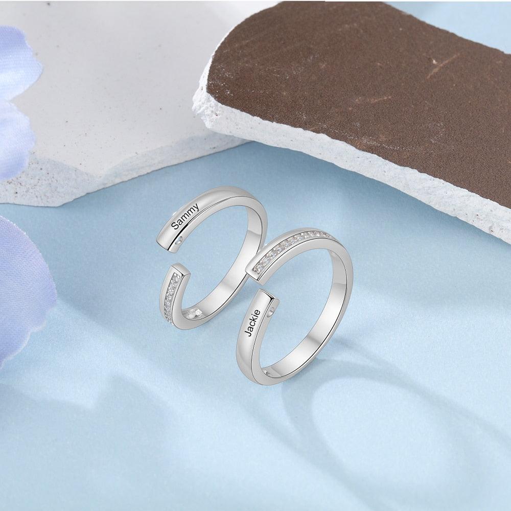 Personalized Unisex Adjustable Paved Ring Engraved Couple Ring for Men & Women - Personalized Jewel