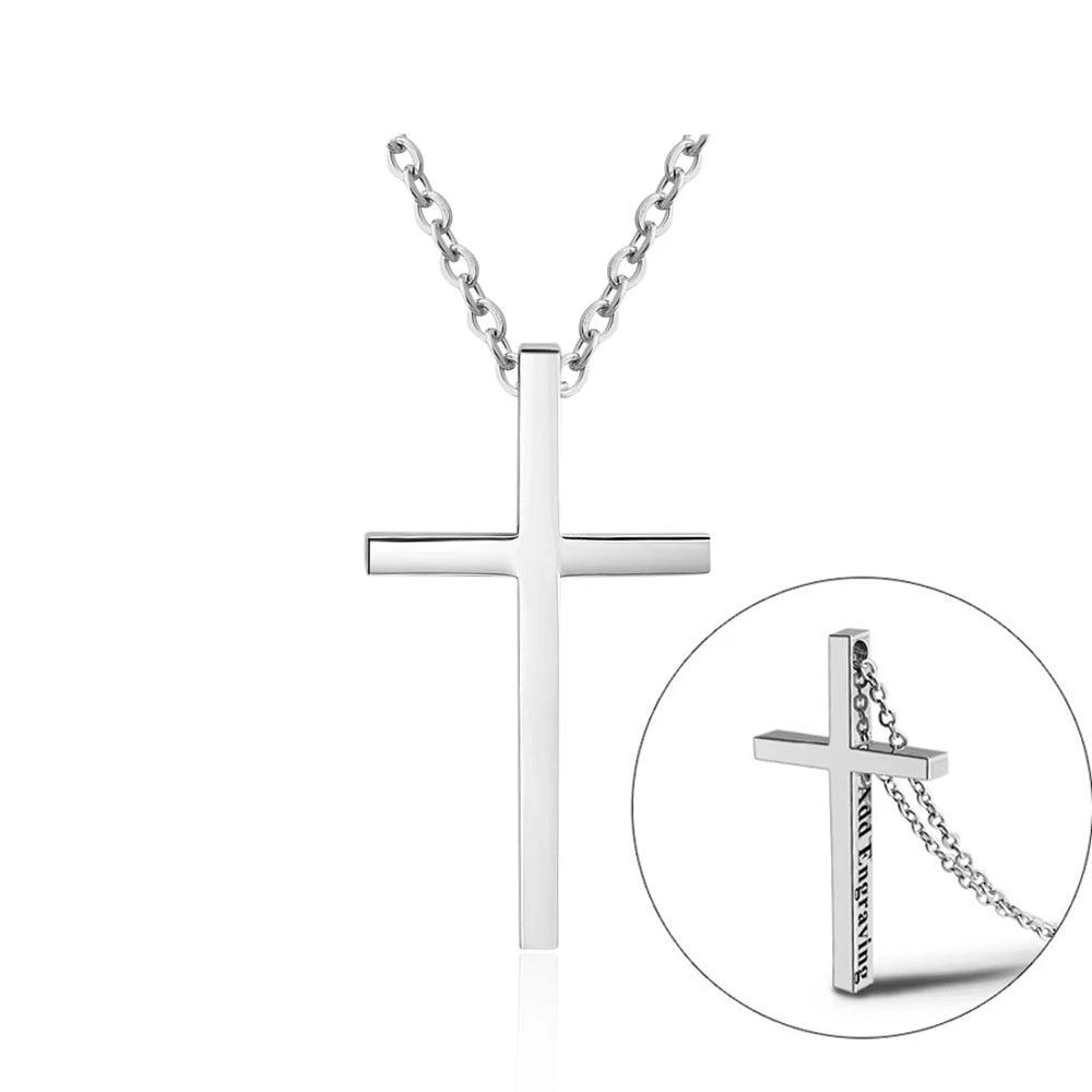 Personalized Unisex Stainless Steel Necklace with Engrave Name Cross Pendant-Personalized Jewels
