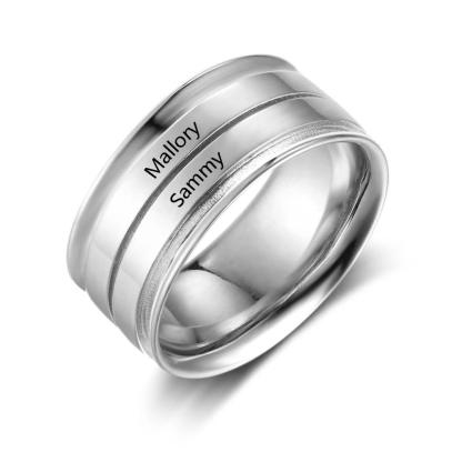 Personalized Wide Two Lined Engrave Name Silver Rings, Trendy Wedding Bands, Different Size Options - Personalized Jewel