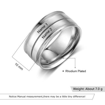 Personalized Wide Two Lined Engrave Name Silver Rings, Trendy Wedding Bands, Different Size Options - Personalized Jewel