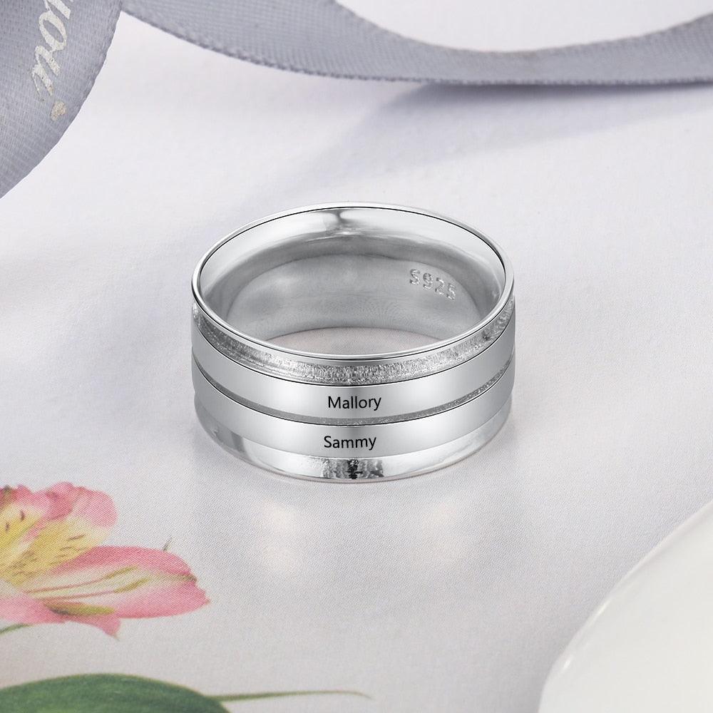Personalized Wide Two Lined Engrave Name Silver Rings, Trendy Wedding Bands, Different Size Options-Personalized Jewels