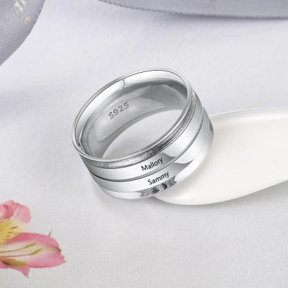 Personalized Wide Two Lined Engrave Name Silver Rings, Trendy Wedding Bands, Different Size Options - Personalized Jewel