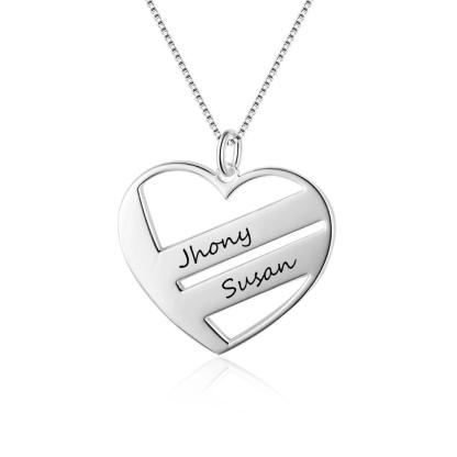 Personalized Women’s 925 Sterling Silver 2 Name Necklace with Heart Shape Pendant, Trendy Fashion Jewelry for Lovers - Personalized Jewel