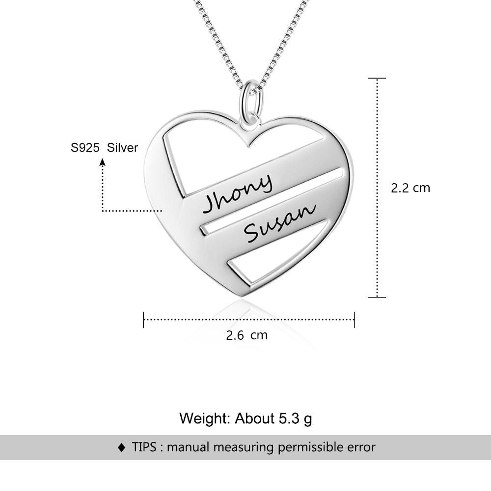 Personalized Women’s 925 Sterling Silver 2 Name Necklace with Heart Shape Pendant, Trendy Fashion Jewelry for Lovers - Personalized Jewel
