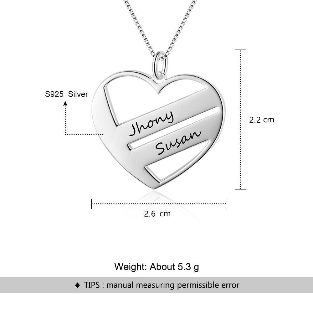 Personalized Women’s 925 Sterling Silver 2 Name Necklace with Heart Shape Pendant, Trendy Fashion Jewelry for Lovers - Personalized Jewel