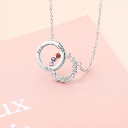 Personalized Women’s 925 Sterling Silver Family Necklace with 3 Names Circle & Custom Birthstones Pendant, Classic Jewelry for Mother - Personalized Jewel