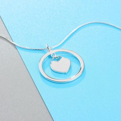 Personalized Women’s 925 Sterling Silver Name Engraved Necklace with Heart Designed Dangling Round Pendant, Trendy Jewelry Gift for Mom - Personalized Jewel