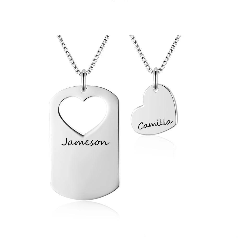Personalized Women’s 925 Sterling Silver Name Necklace with 2 Pcs/Set Overlapping Heart Design Pendant, Trendy Love Jewelry for Couple - Personalized Jewel