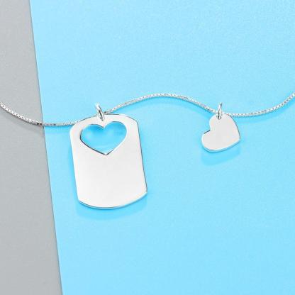 Personalized Women’s 925 Sterling Silver Name Necklace with 2 Pcs/Set Overlapping Heart Design Pendant, Trendy Love Jewelry for Couple - Personalized Jewel