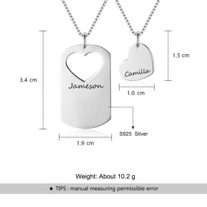 Personalized Women’s 925 Sterling Silver Name Necklace with 2 Pcs/Set Overlapping Heart Design Pendant, Trendy Love Jewelry for Couple - Personalized Jewel