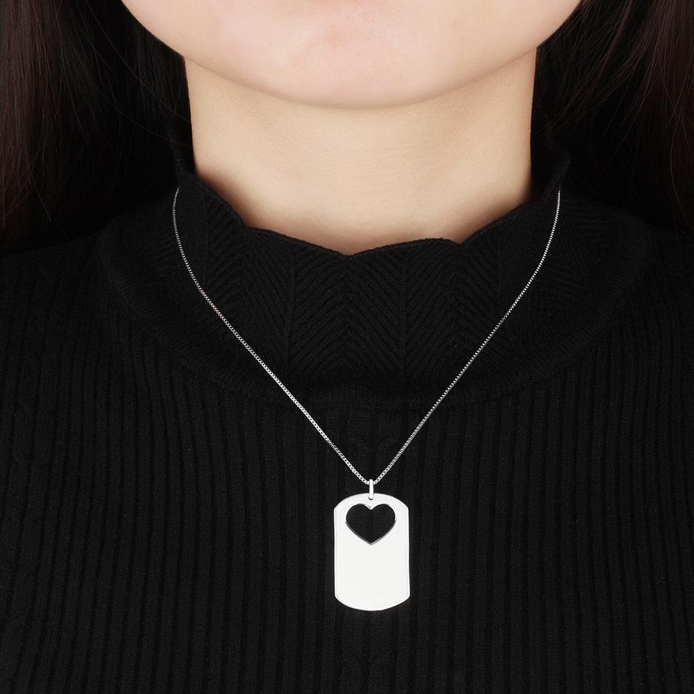 Personalized Women’s 925 Sterling Silver Name Necklace with 2 Pcs/Set Overlapping Heart Design Pendant, Trendy Love Jewelry for Couple - Personalized Jewel