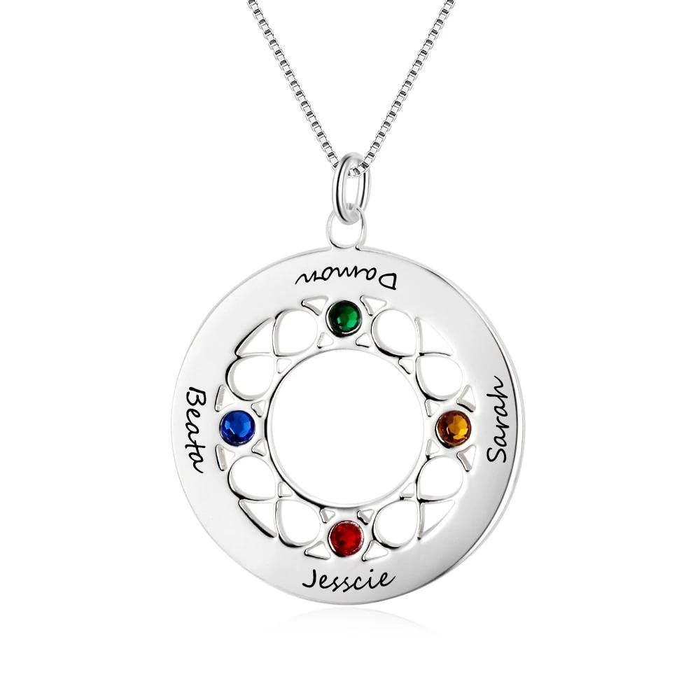 Personalized Women’s 925 Sterling Silver Name Necklace with 4 Birthstones, Trendy Customized Name Engrave Pendant for Sister, Fashion Jewelry - Personalized Jewel