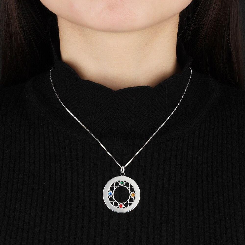 Personalized Women’s 925 Sterling Silver Name Necklace with 4 Birthstones, Trendy Customized Name Engrave Pendant for Sister, Fashion Jewelry - Personalized Jewel