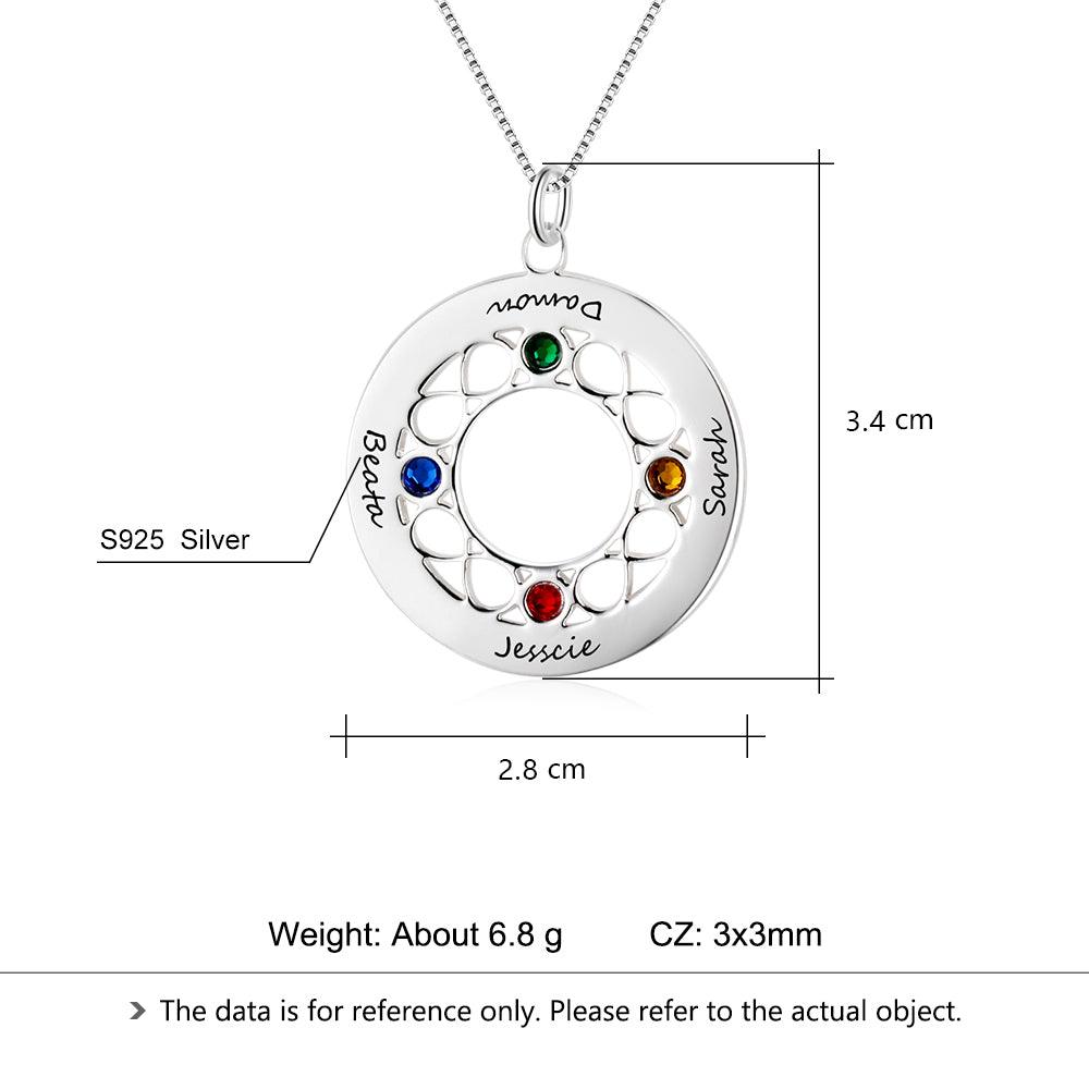 Personalized Women’s 925 Sterling Silver Name Necklace with 4 Birthstones, Trendy Customized Name Engrave Pendant for Sister, Fashion Jewelry - Personalized Jewel