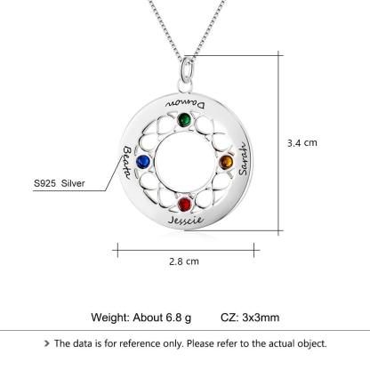 Personalized Women’s 925 Sterling Silver Name Necklace with 4 Birthstones, Trendy Customized Name Engrave Pendant for Sister, Fashion Jewelry - Personalized Jewel