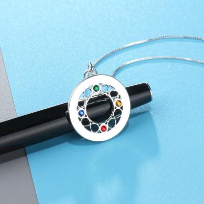 Personalized Women’s 925 Sterling Silver Name Necklace with 4 Birthstones, Trendy Customized Name Engrave Pendant for Sister, Fashion Jewelry - Personalized Jewel