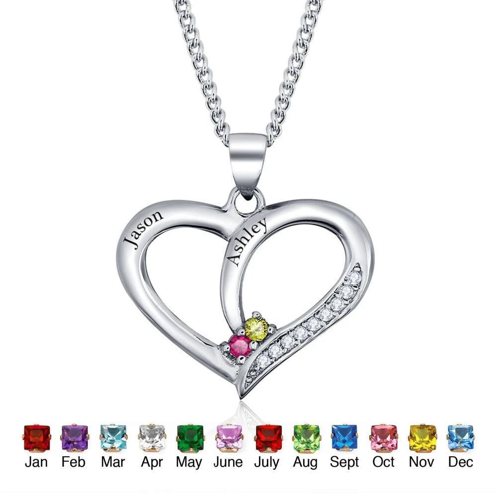 Personalized Women’s 925 Sterling Silver Name Necklace with Heart Pattern Pendant & Birthstone, Classic Jewelry Birthday Gift for Girl Friend - Personalized Jewel
