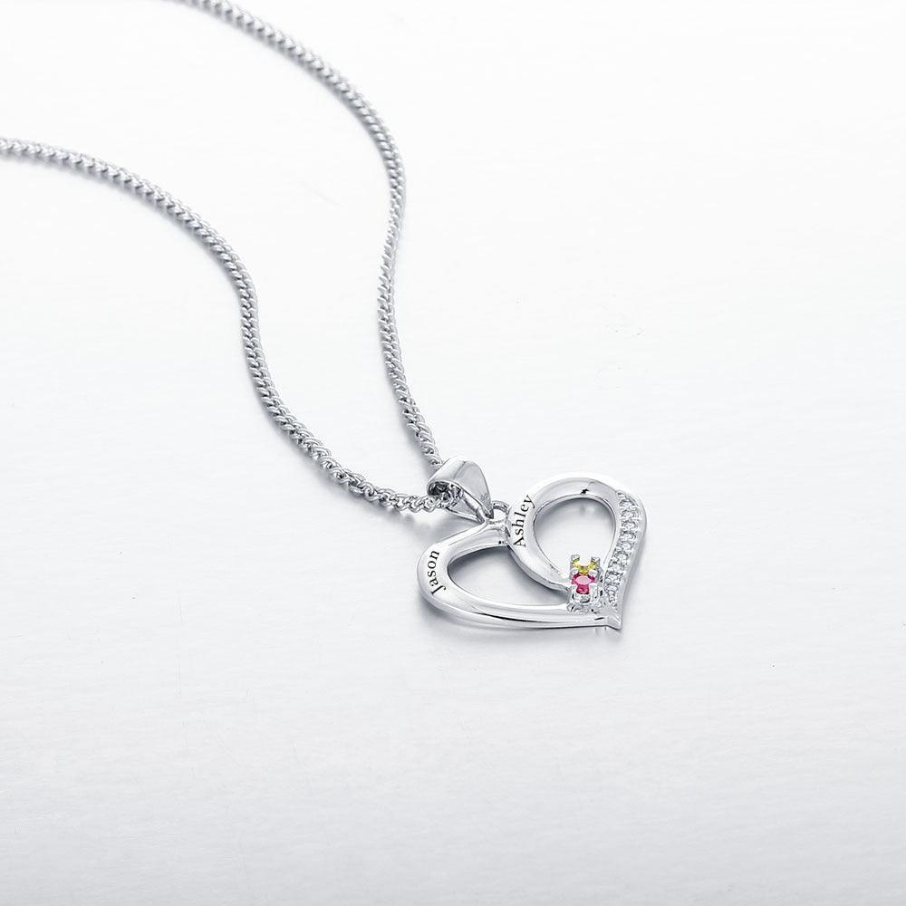 Personalized Women’s 925 Sterling Silver Name Necklace with Heart Pattern Pendant & Birthstone, Classic Jewelry Birthday Gift for Girl Friend - Personalized Jewel
