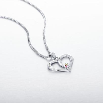 Personalized Women’s 925 Sterling Silver Name Necklace with Heart Pattern Pendant & Birthstone, Classic Jewelry Birthday Gift for Girl Friend - Personalized Jewel