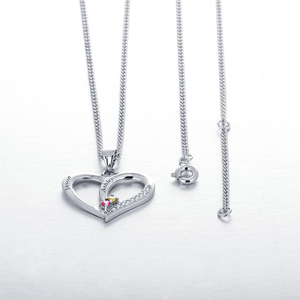 Personalized Women’s 925 Sterling Silver Name Necklace with Heart Pattern Pendant & Birthstone, Classic Jewelry Birthday Gift for Girl Friend - Personalized Jewel
