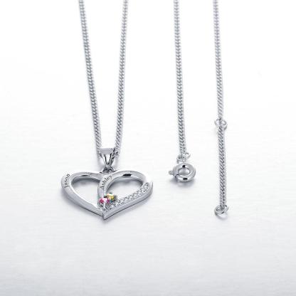Personalized Women’s 925 Sterling Silver Name Necklace with Heart Pattern Pendant & Birthstone, Classic Jewelry Birthday Gift for Girl Friend - Personalized Jewel