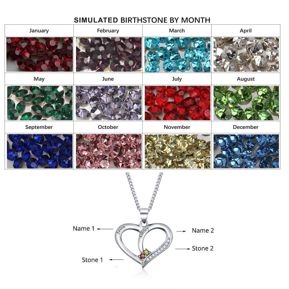 Personalized Women’s 925 Sterling Silver Name Necklace with Heart Pattern Pendant & Birthstone, Classic Jewelry Birthday Gift for Girl Friend - Personalized Jewel