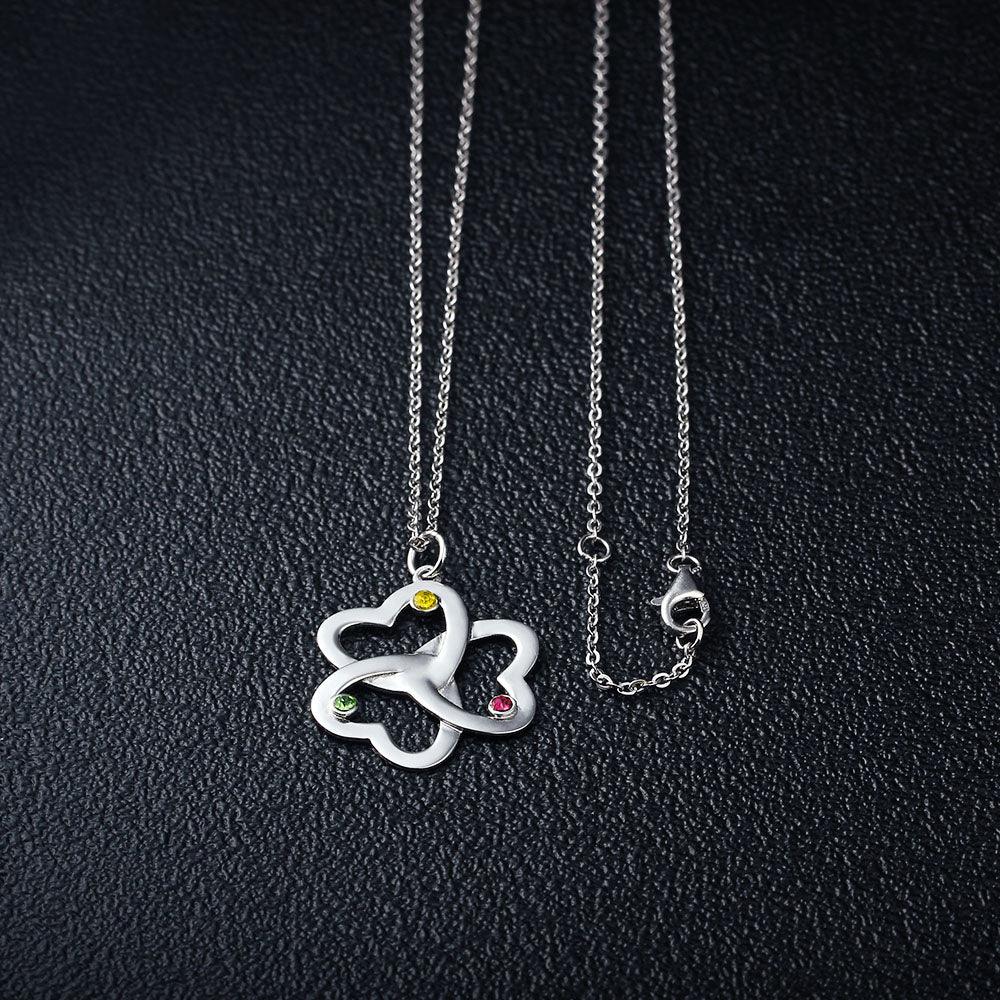 Personalized Women’s 925 Sterling Silver Name Necklace with Sweet Clover Hearts Pendant & CZ Birthstones, Trendy Fashion Jewelry for Ladies - Personalized Jewel