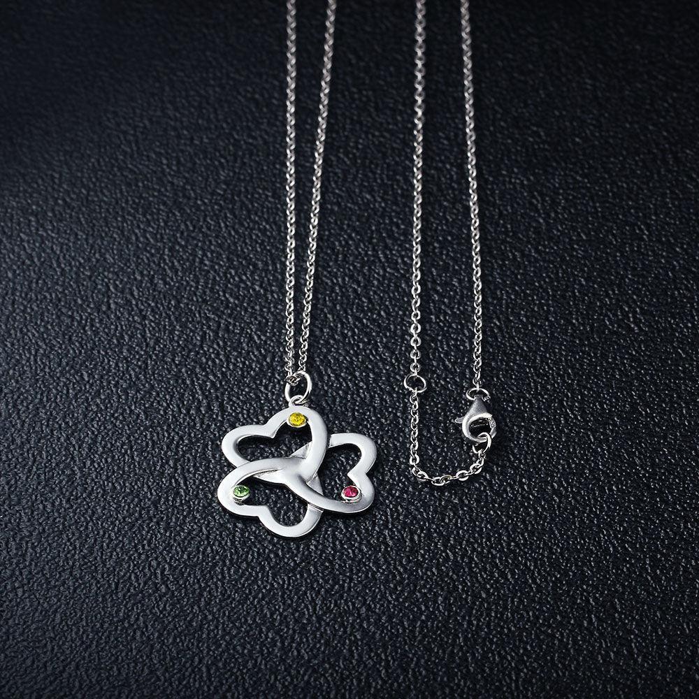 Personalized Women’s 925 Sterling Silver Name Necklace with Sweet Clover Hearts Pendant & CZ Birthstones, Trendy Fashion Jewelry for Ladies - Personalized Jewel