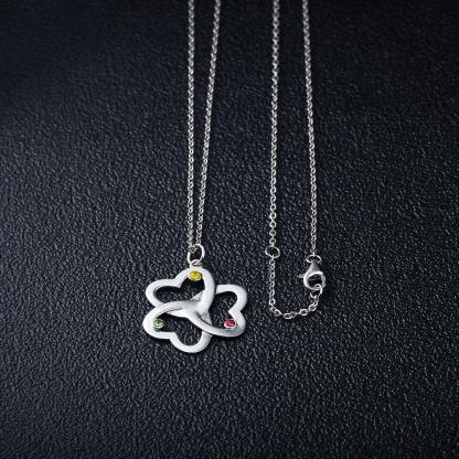 Personalized Women’s 925 Sterling Silver Name Necklace with Sweet Clover Hearts Pendant & CZ Birthstones, Trendy Fashion Jewelry for Ladies - Personalized Jewel